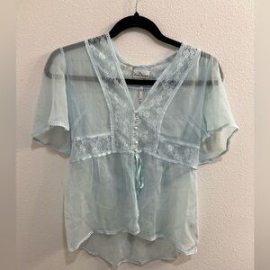 NWOT Free People Sheer Lace Blouse - Light Blue